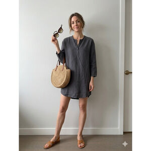 PARACHUTE 100% Linen Shirt Dress Top Women's minimalist lagenlook Gray Size-XS